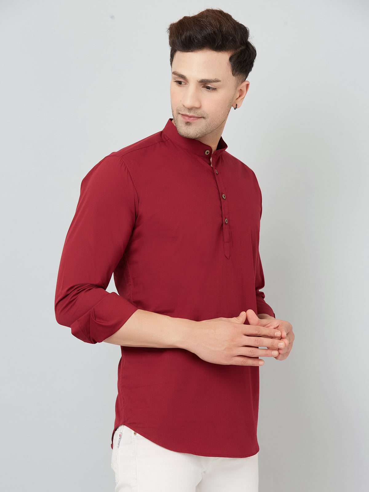 Louis Monarch Men Solid Maroon Pure Cotton Straight Short Kurta
